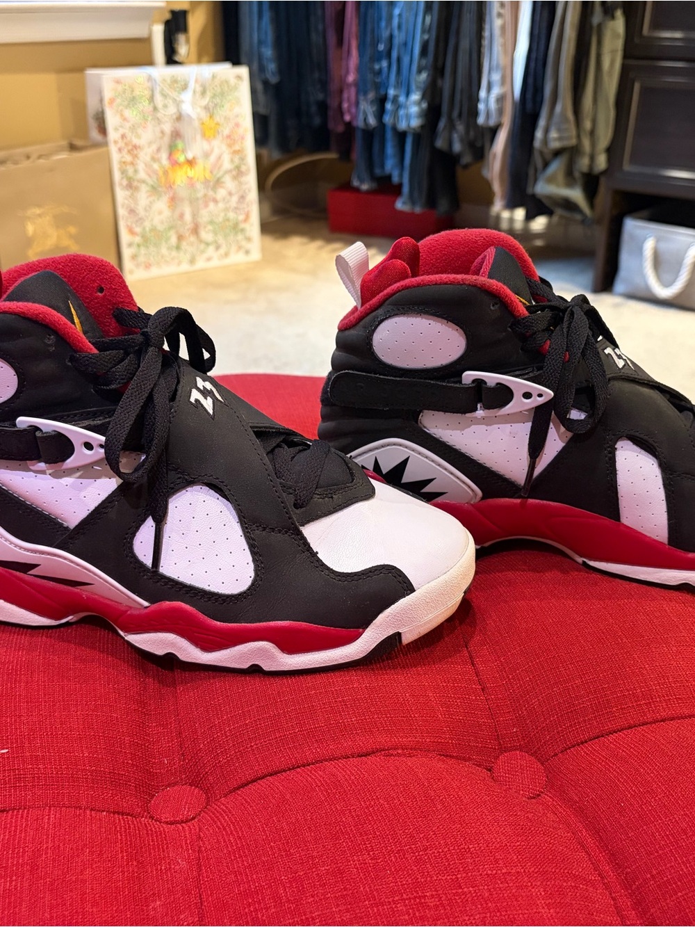 Air Jordan Retro 8 Kids' Basketball Sneakers - Black / White / Red